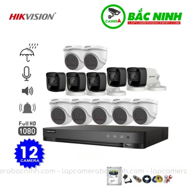 Các bộ phận của Bộ 12 Camera Hikvision 2MP có mic