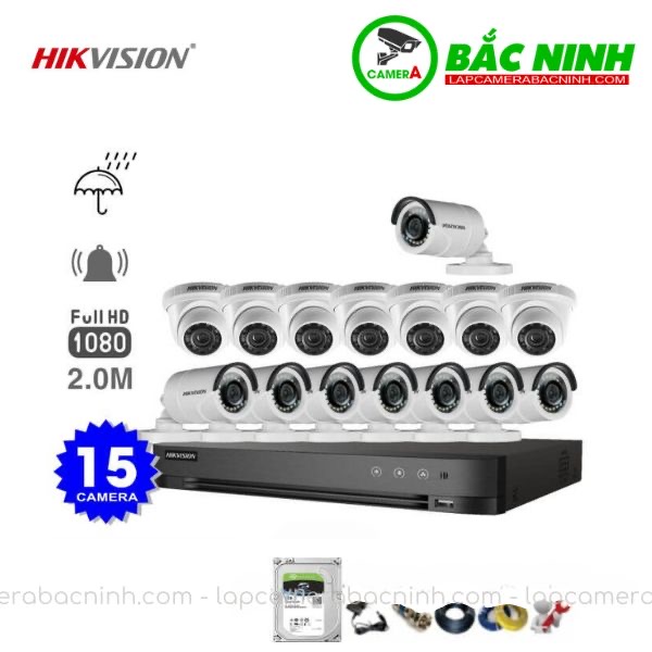 Các bộ phận của Bộ 15 Camera Hikvision 2MP