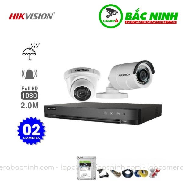 Các bộ phận của Bộ 2 Camera Hikvision 2MP