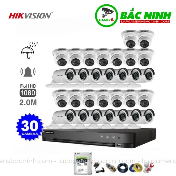 Các bộ phận của bộ 30 Camera Hikvision 2MP