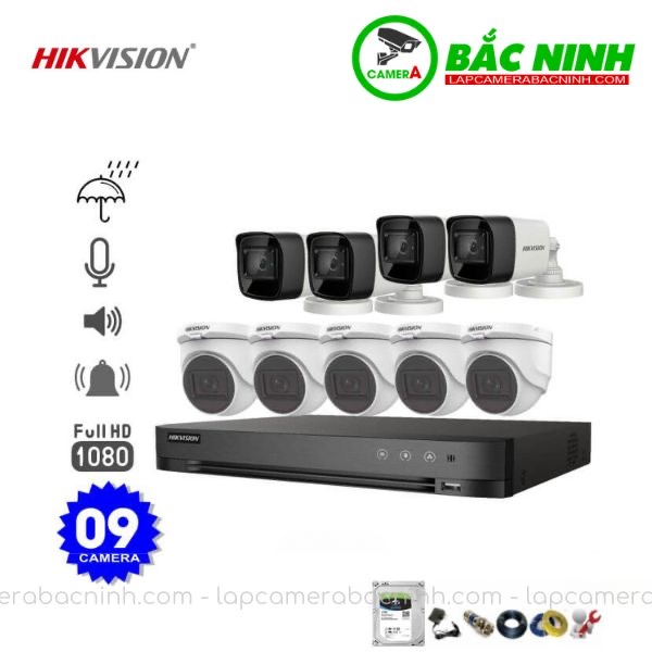 Các bộ phận của Bộ 9 Camera Hikvision 2MP có mic