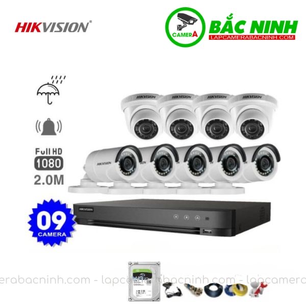 Các bộ phận của Bộ 9 Camera Hikvision 2MP